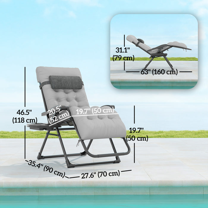 Chaise Longue A Gravite Zero Rembourree Outsunny, Chaise Inclinable Pliante, Grise