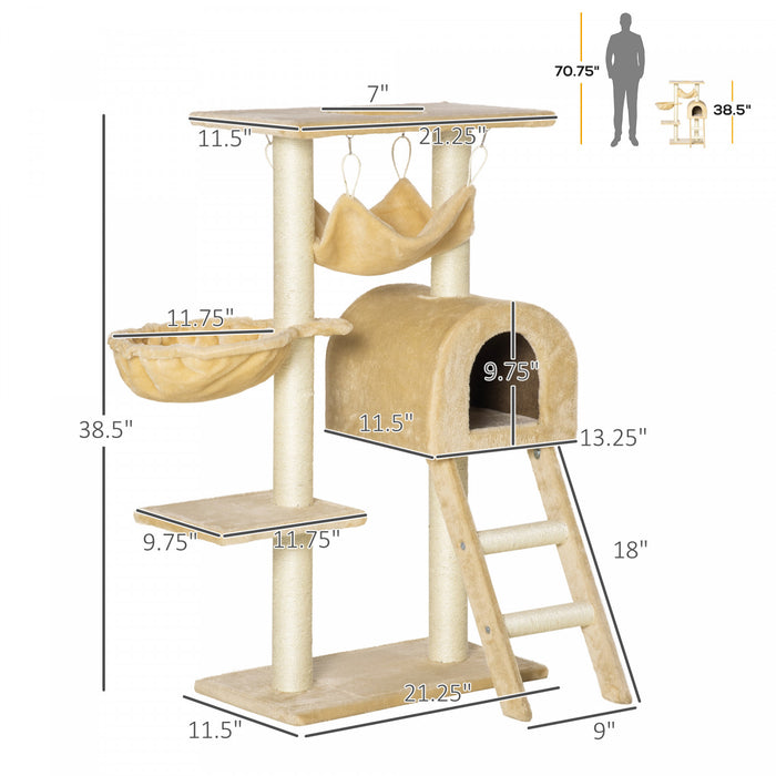 Pawhut 39 \"arbre A Chat De Luxe Maison De Jeu Griffoir Pour Animaux De Compagnie Tour A Plusieurs Niveaux Meubles Pour Chat Avec Hamac