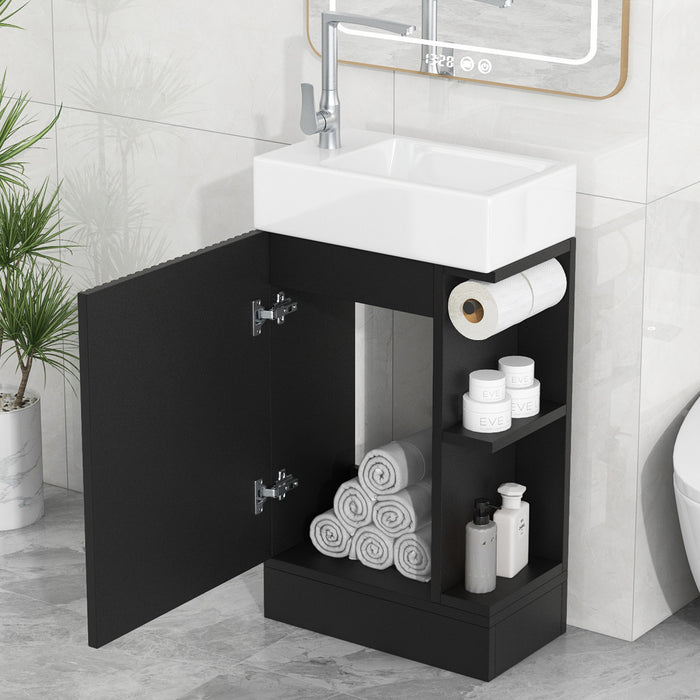 Ethan Meuble-lavabo de 18,6\" avec vasque et etagere reglable, Noir