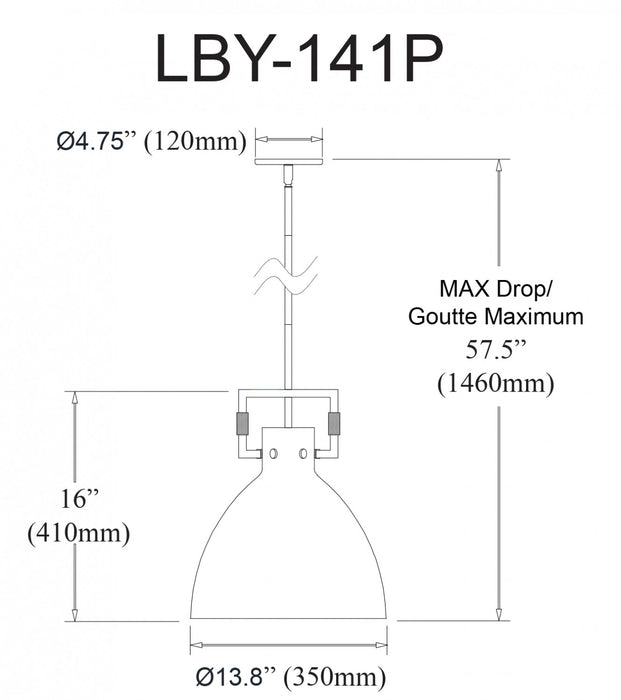 Luminaire suspendu Liberty de Dainolite avec fini chromé poli et 1 ampoule