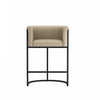 Cosmopolitan Mid-Century Modern Metal Upholstered Counter Stool in Greige | Tabouret de comptoir cosmopolite mi-siecle moderne en metal et tissu, coloris grege