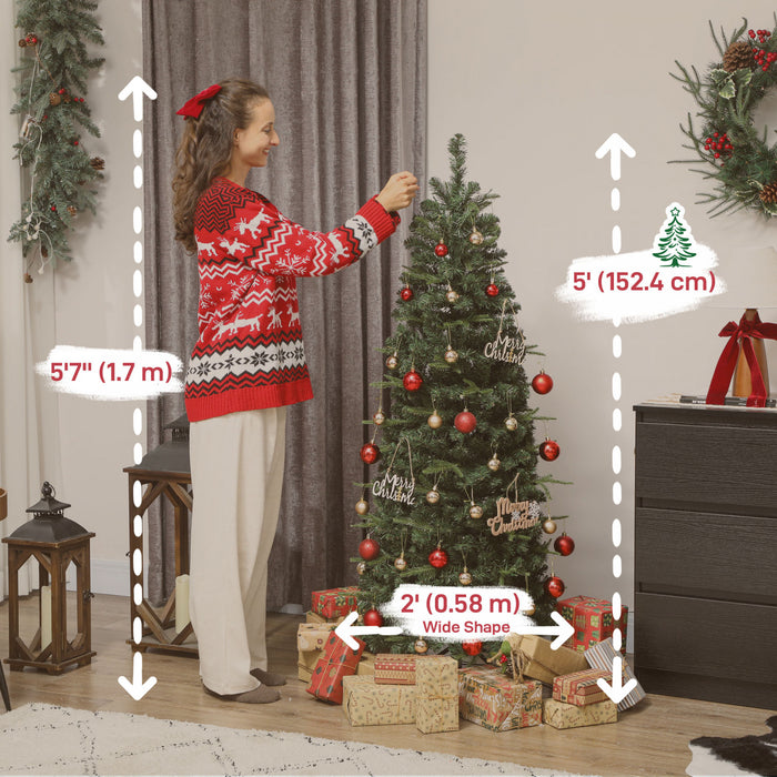 HOMCOM Sapin de Noel Pop Up Pre-illumine de 152 cm, Sapin de Noel Artificiel Pliable, Vert