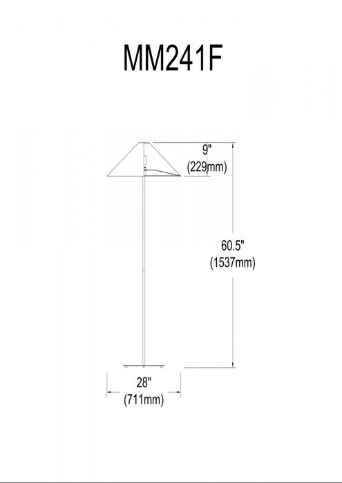 Lampe à pied Maine de Dainolite avec abat-jour effilé noir et doré, fini laiton vieilli et 1 ampoule