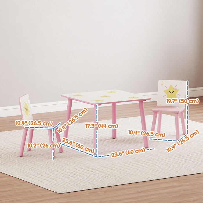 Qaba Ensemble de table et chaise 3 pcs pour enfants de 3 a 8 ans, rose