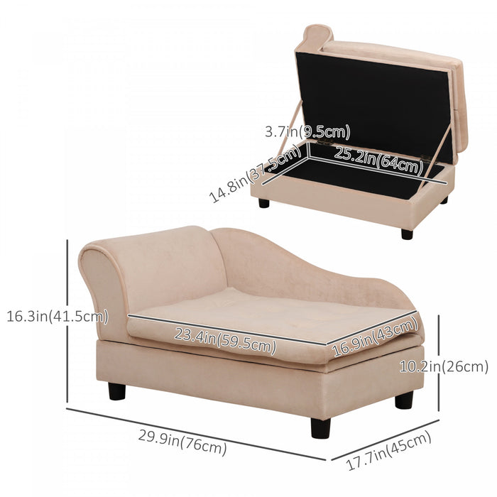 Pawhut Canape Pour Animal De Compagnie, Canape Pour Chien, Lit Sureleve Pour Animal De Compagnie Avec Fonction De Rangement, Chien De Petite Taille, Chats, Rembourrage Mousse, Salon, Beige