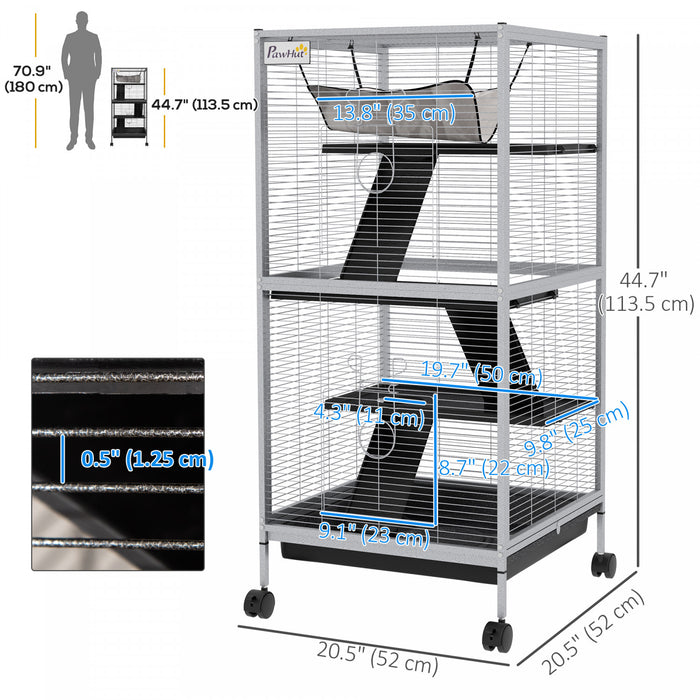 Pawhut Cage Roulante A 4 Niveaux Pour Petits Animaux, Cage Pour Cochon D'inde, Furet, Chinchilla, Chaton, Lapin, Maison De Jeu Avec Plateforme De Hamac, Rampe, Plateau Amovible, Gris Clair