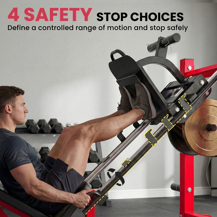 Presse a jambes reglable Soozier avec roues et bloc mollet pour salle de sport a domicile