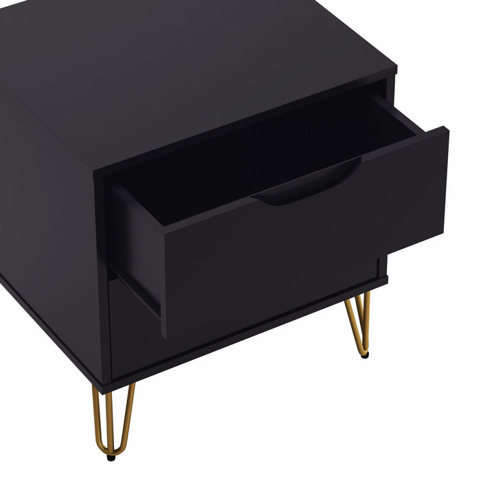 Table de nuit Avira style milieu du siecle moderne 20\" en noir (2 tiroirs)