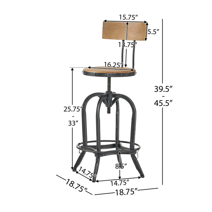 Tabouret De Bar Milo à Hauteur Ajustable, Assise En Bois De Sapin, Structure Métallique - Fini Naturel