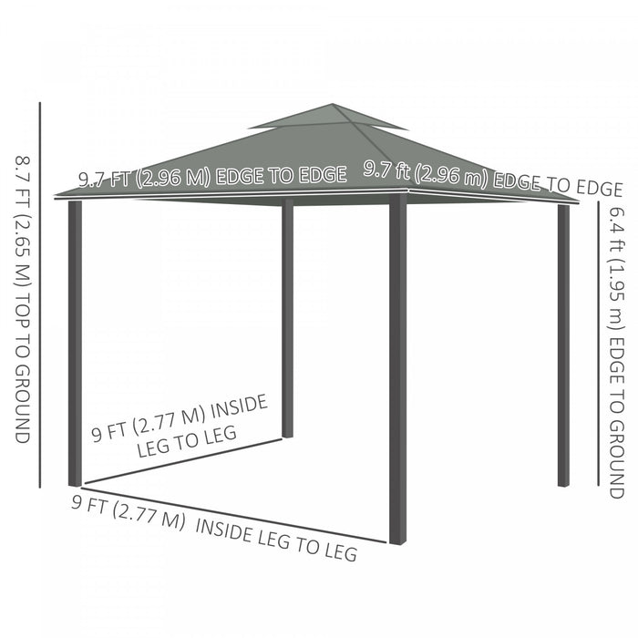 Outsunny Tonnelle De Patio 10' X 10' Avec Parois Laterales, Gris Fonce