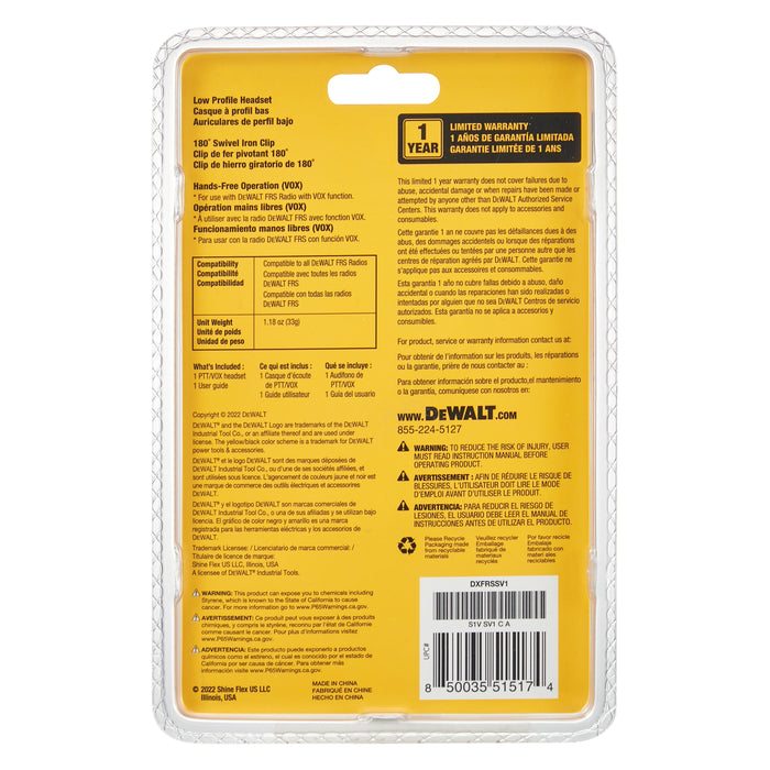 Casque de surveillance Dewalt Stealth 2 Way Radios - Écouteur, microphone fonctionne avec la gamme de talkies-walkies DXFRS