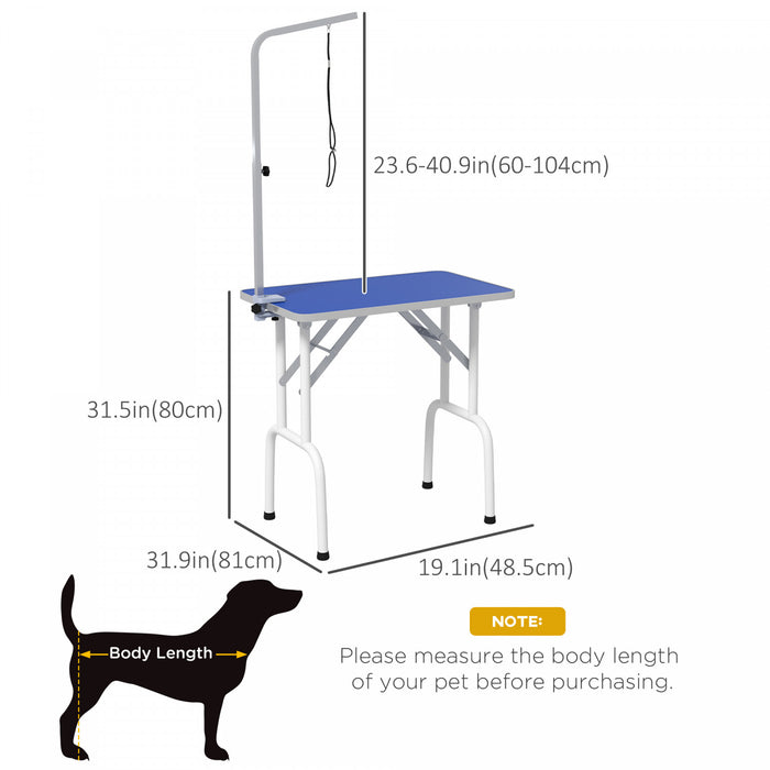 Pawhut Table De Toilettage Pour Petits Chiens, Table De Toilettage Pliable Pour Chiens Et Chats Avec Bras Reglable, Surface Antiderapante, Bleu