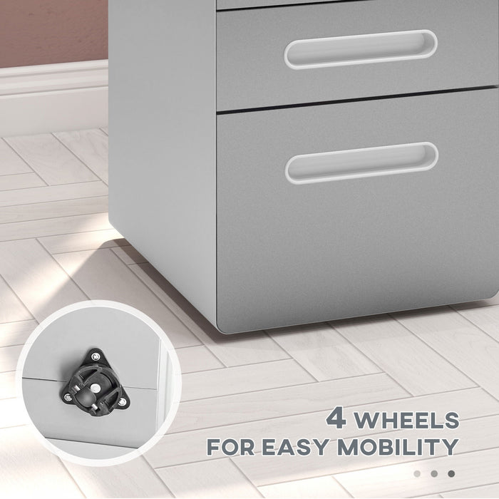 Vinsetto Classeur A 3 Tiroirs, Verrouillable Sur Roues Pour Le Bureau