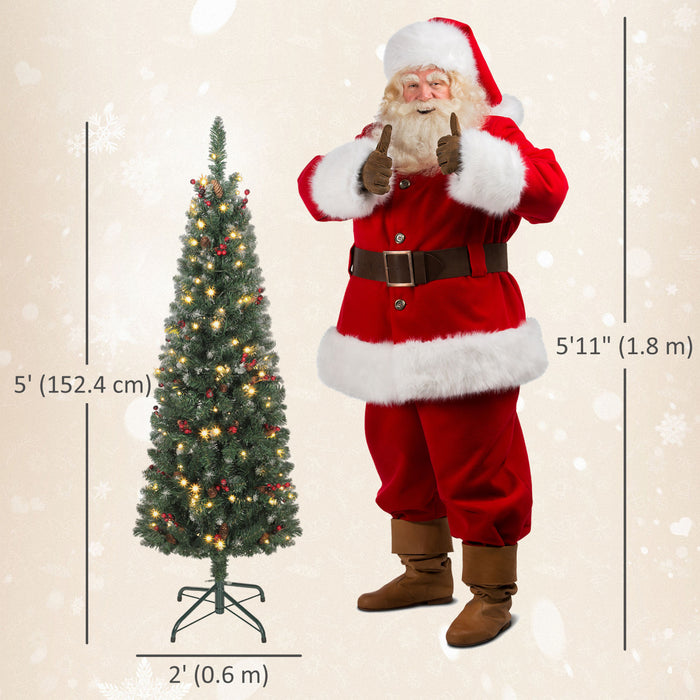 HOMCOM Sapin de Noel Fin Pre-Illumine de 5 p avec Paillettes Argentees