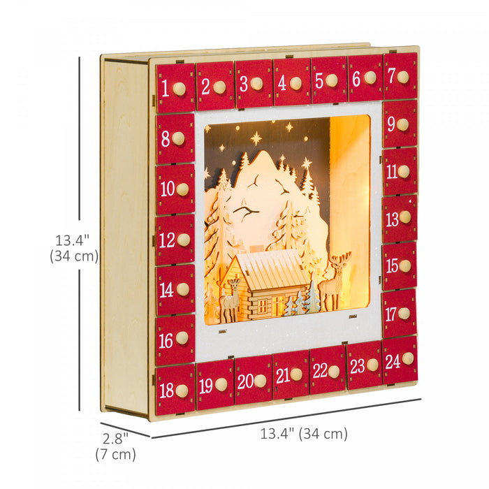 Homcom Calendrier De L'avent De Noel Avec 24 Tiroirs Et Lumieres Led