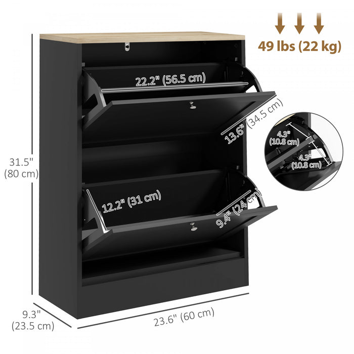 HOMCOM Armoire a chaussures, 2 tiroirs rabattable, etageres reglables, Noir