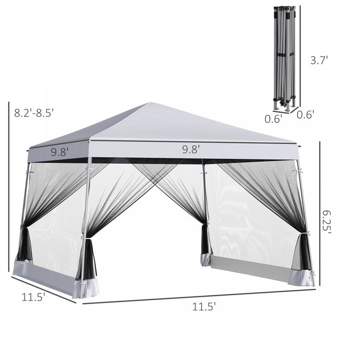 Outsunny 141.75\"l X 141.75\"l Tonnelle Barnum Automatique Pop-up Gazebo Pliable Exterieur Jardin 4 Moustiquaires Amovibles 2 Zippees Blanc