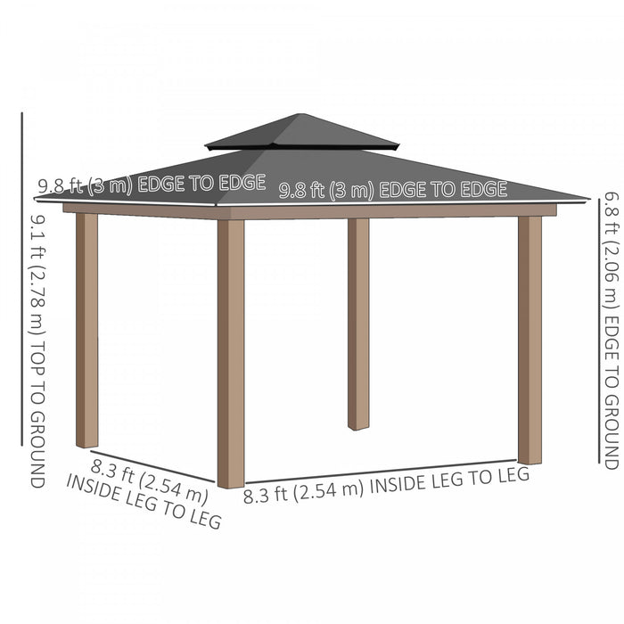 Outsunny Gazebo A Double Toit Rigide 9 X 10' Avec Moustiquaires Et Rideaux