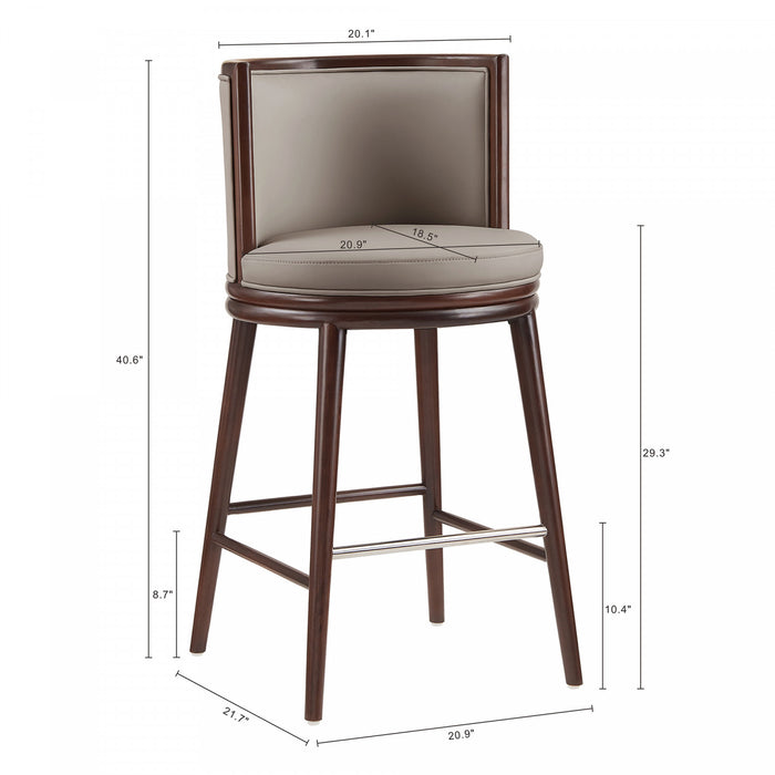 Tabouret de bar moderne en bois avec assise rembourree Evalyn, coloris taupe