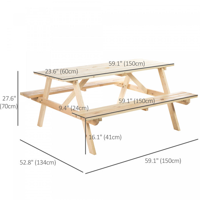 Outsunny Table De Pique-nique En Bois Avec Bancs Integres Trou