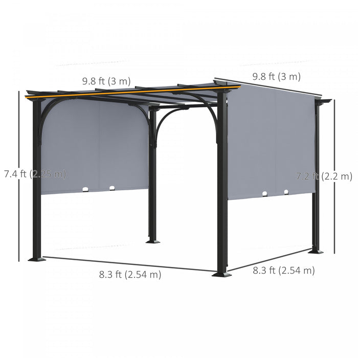 Outsunny 10' X 10' Pergola Exterieure Patio Gazebo Auvent Retractable, Gris