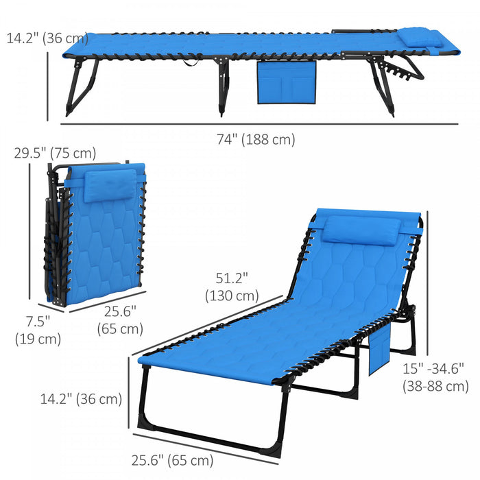 Outsunny Chaise Longue Pliante, Chaise Inclinable Et Rembourree, Bleu