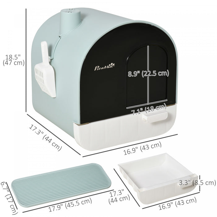 Pawhut Bac A Litiere Pour Chat Avec Couvercle, Bac A Litiere Couvert Pour Chats D'interieur Avec Plateau, Pelle, Filtre, 17\" X 17\" X 18.5\", Vert