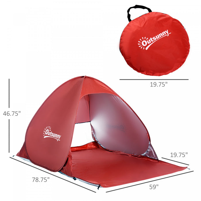 Outsunny Pop Up Tente De Plage Abri Soleil Portable Protection Uv Patio Exterieur Avec Etui De Transport Et Piquets, Rouge