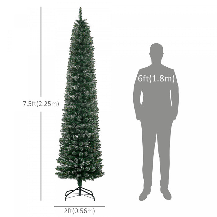 Homcom 7.5ft Artificielle Neige Crayon Trempe Sapin De Noel Vert