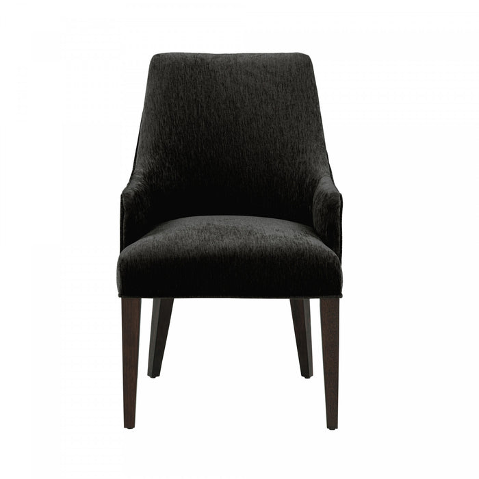 Fauteuil moderne Beever en chenille avec accoudoirs en bois, coloris noir