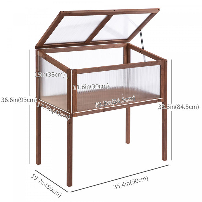 Outsunny 35\" X 20\" X 36\" Serre A Cadre Froid En Bois, Pot De Fleurs Sureleve Portable Pour Usage Exterieur Et Interieur, Marron
