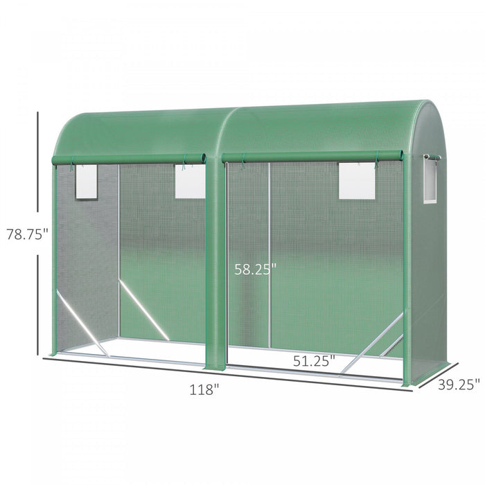 Outsunny 10' X 3' X 7' Tunnel Greenhouse Outdoor Walk-in Hot House Avec Fenetres A Enroulement Et Porte A Fermeture Eclair Cadre En Acier Couverture En Pe Vert