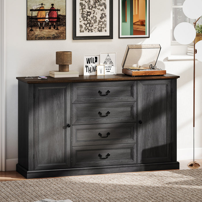 HOMCOM Buffet 58\" avec station de charge, grain de boisnoir