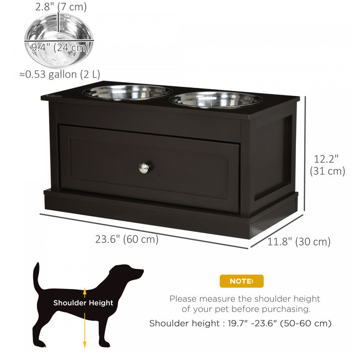 Pawhut Grandes Gamelles Surelevees Pour Chien Avec Tiroir De Rangement D'une Capacite De 11 L, Support De Gamelle Sureleve Pour Animal Domestique, Station D'alimentation Pour Chien, Marron