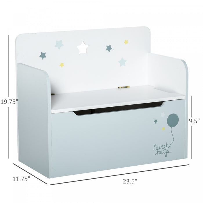 Qaba Boite De Rangement Pour Jouets En Bois Pour Enfants 2 En 1 Design Avec Banc De Siege A Gaz 23,5\" X 11,75\" X 19,75\" Bleu Clair