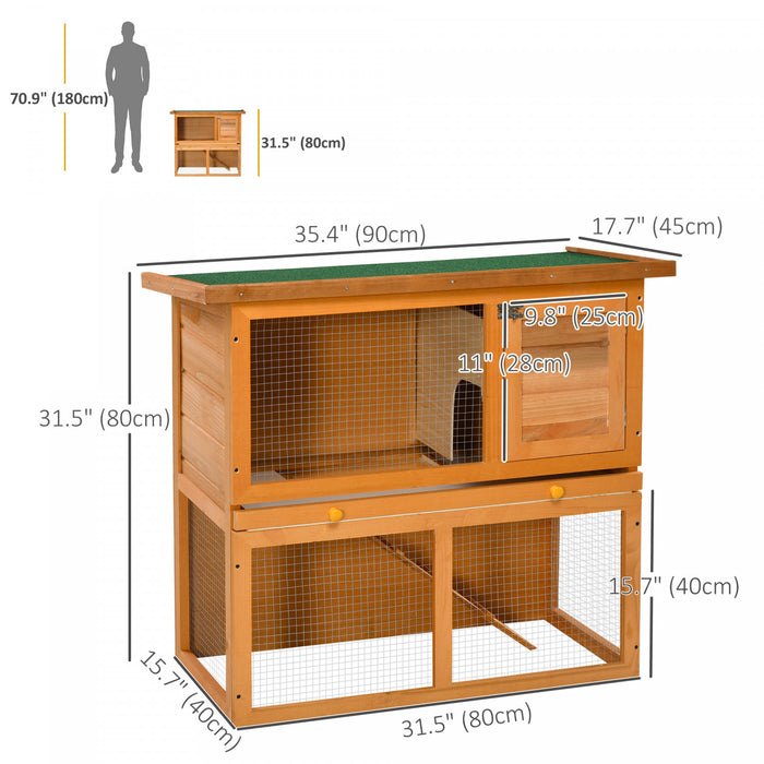 Pawhut Clapier En Bois Pour Petits Animaux Cage A 2 Niveaux Avec Cour Arriere