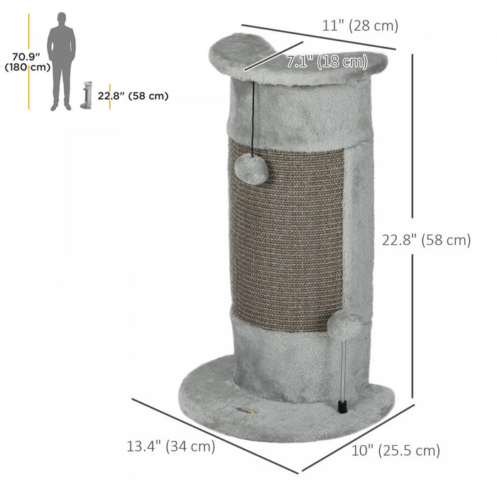 Pawhut Arbre A Chat 23\", Griffoir Pour Chat Avec Balles De Jeu, Poteau A Gratter Avec Peluche Lisse, Corde En Sisal Et Base Stable Pour Chats D'interieur, Gris