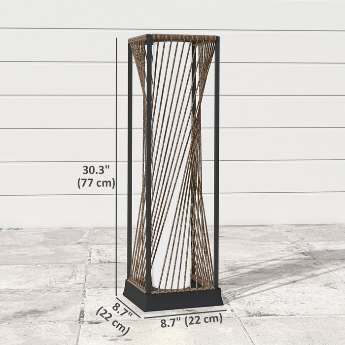 Outsunny Lampe Solaire en Rotin, Lampe d'Exterieur avec LED Automatique On/Off