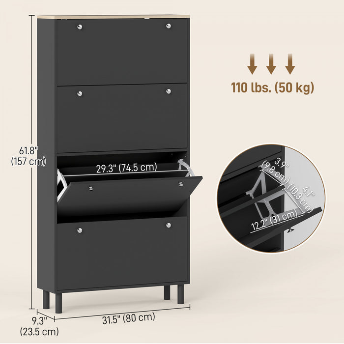 HOMCOM Armoire a Chaussures avec 4 Tiroirs, Meuble de Rangement, Noir
