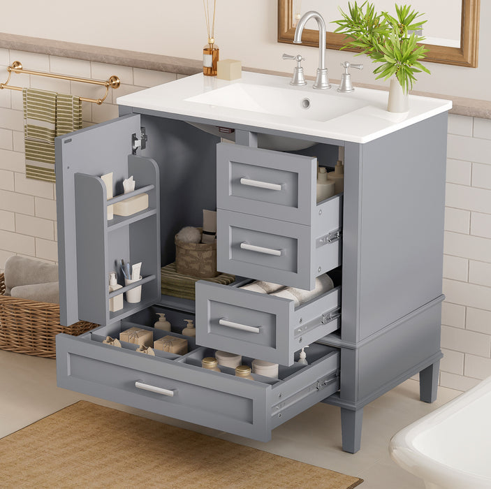 Oliver Meuble-lavabo de salle de bain en bois massif avec lavabo integre et rangement intelligent, gris