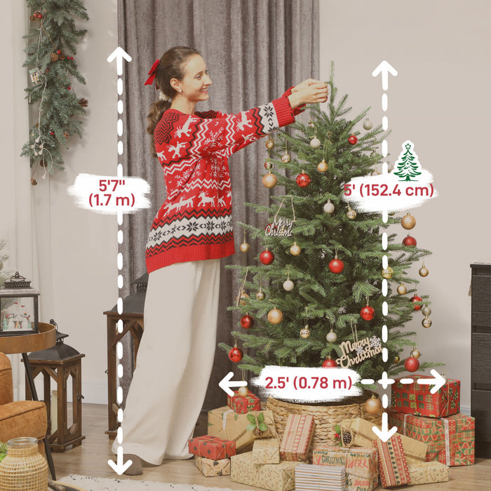 HOMCOM Sapin de Noel de 5pi, sapin Ponderosa realiste, assemblage facile
