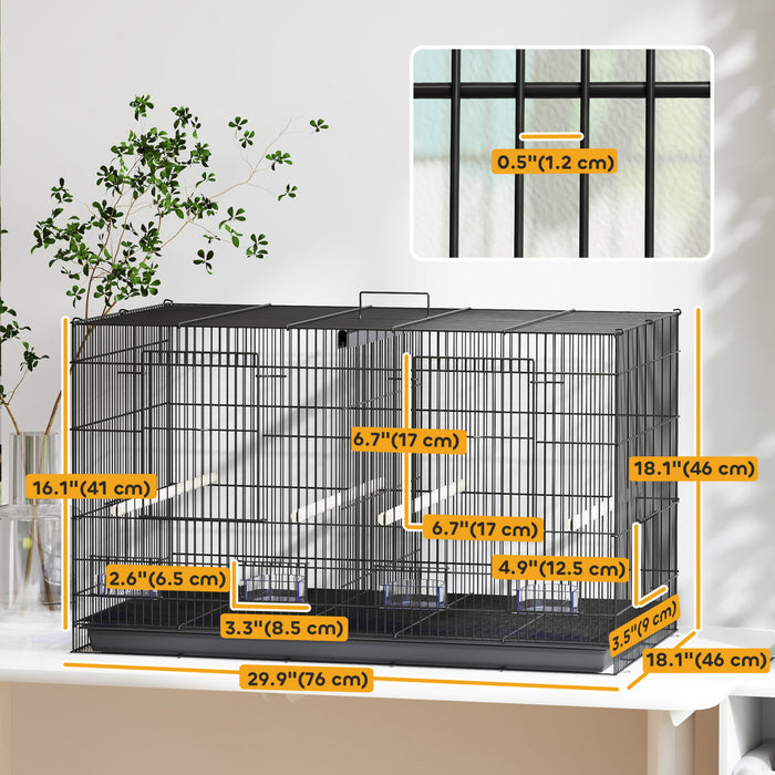 Cage a Oiseaux 46 cm H, Grande Cage pour Perroquet avec Separateur, Noir