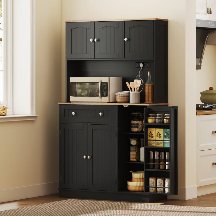 HOMCOM Armoire de cuisine 68\" avec station de charge, noir