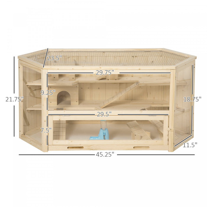 Pawhut Grande Cage En Bois Pour Hamster, Souris, Rats, Petit Animal, Exercice, Maison De Jeu A 3 Niveaux Avec Centre D'activites Toboggan