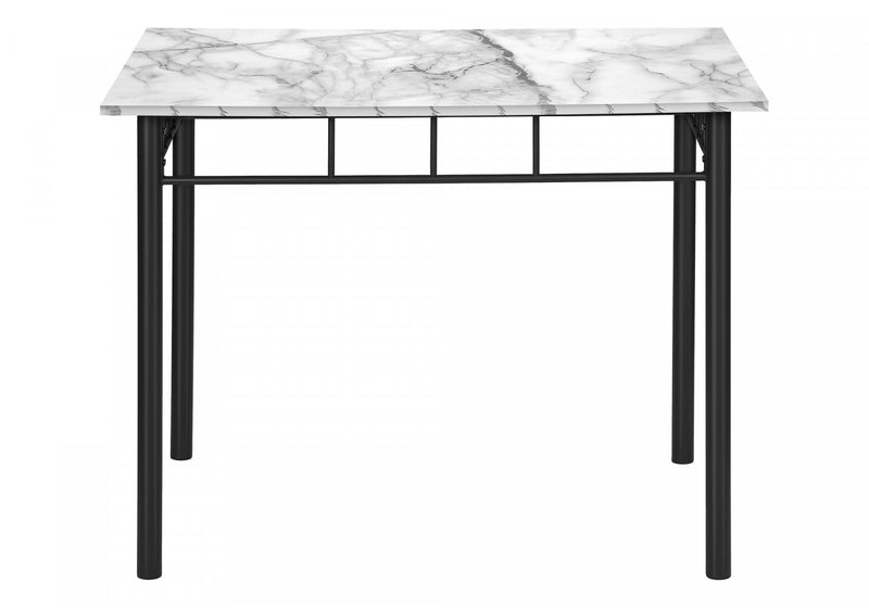 Ensemble de salle à manger 5 pièces de style moderne contemporain pour la cuisine avec petite table rectangulaire, imitation de marbre blanc, stratifié et métal noir