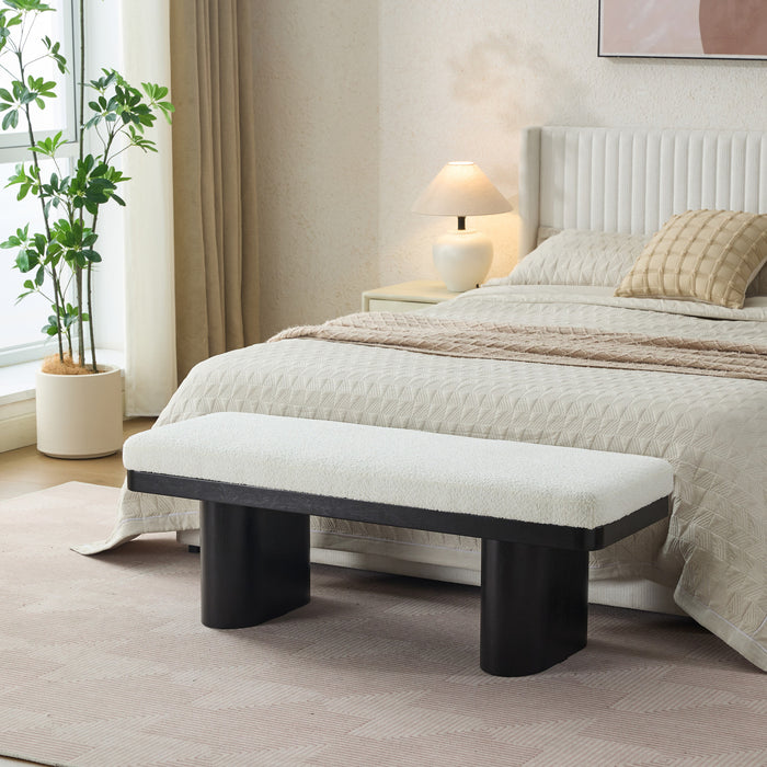 Olivia Banc Ottoman en Bois de 47,5\" avec Tissu en Velours Teddy et Pieds en Bois, Noir