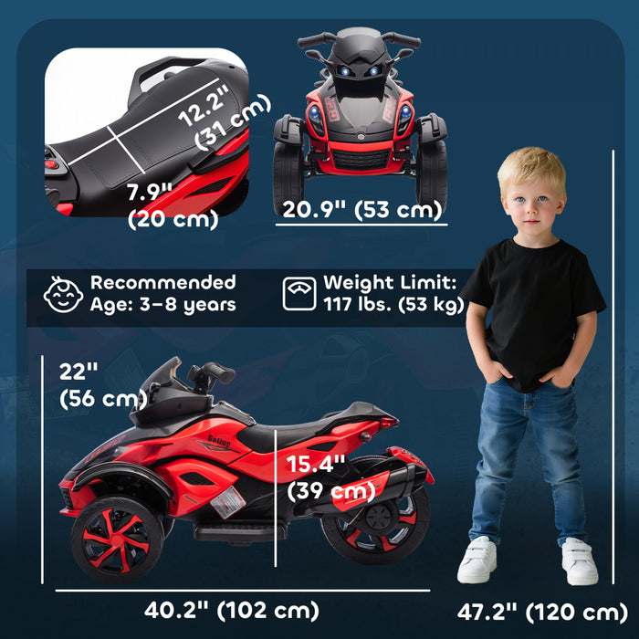 VTT Qaba pour enfants, quad 12 V a batterie, voiture electrique tout-terrain pour enfants avec roues suspendues, demarrage progressif, lumieres LED, musique, rouge