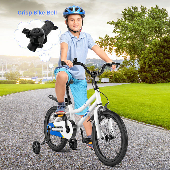 Velo Costway 18\" Pour Enfants Avec Roues D'entrainement Amovibles Et Panier Pour 4-8 Ans Blanc