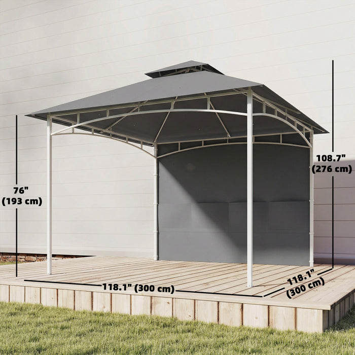 Outsunny Gazebo de terrasse 10'x10', Gazebo exterieur a double toit, Gris