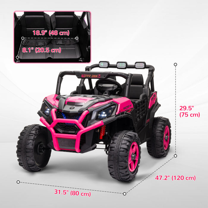 Qaba Voiture Electrique 2 Places Pour Enfants, Alimentee Par Batterie 24 V, Avec Telecommande, 3 Vitesses, Lumieres Led, Musique, Klaxon, Suspension A Ressort Pour 3 A 8 Ans, Rose